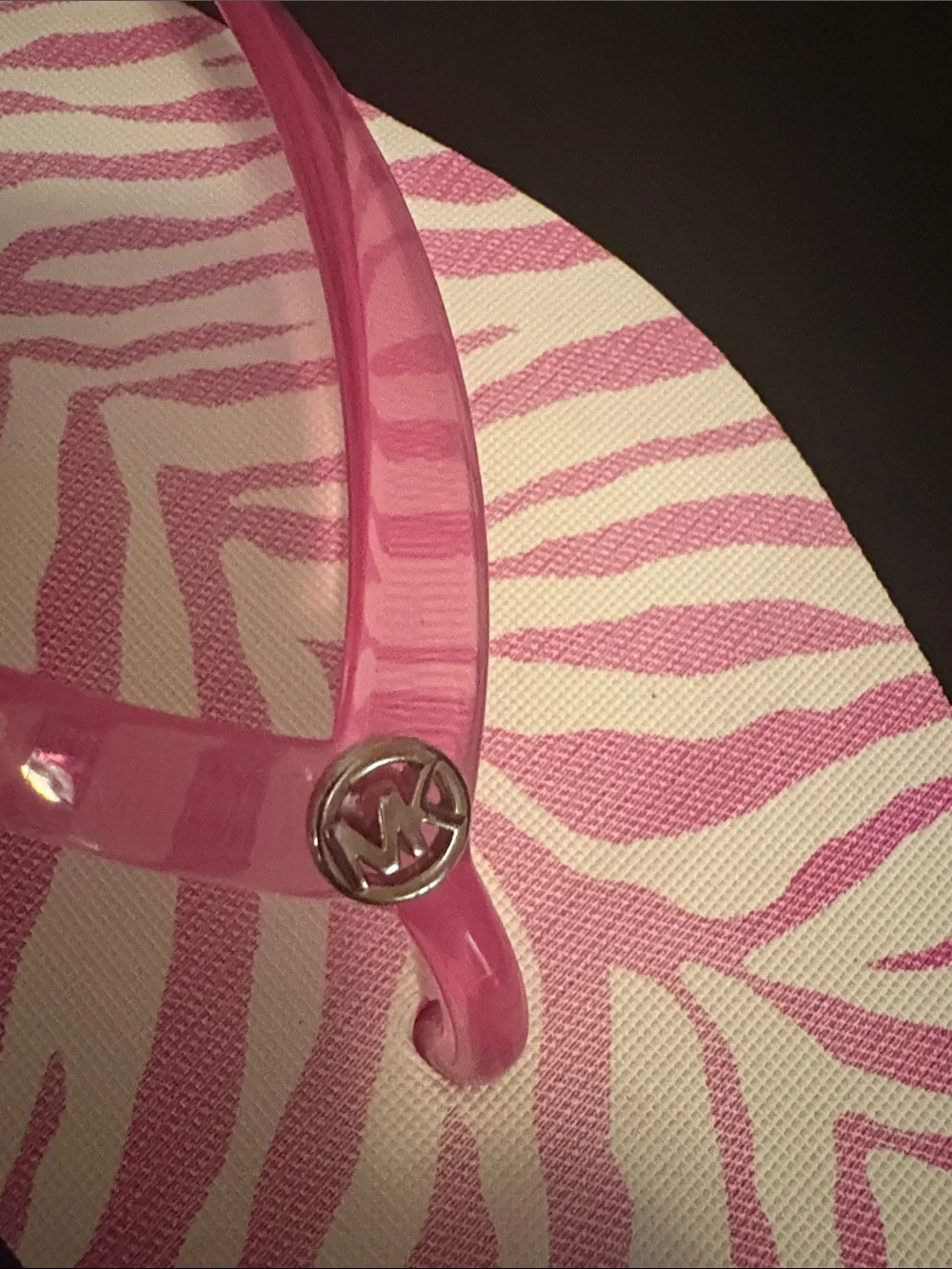 Michael Kors Pink Zebra-Print Jelly Strap Flip Flops